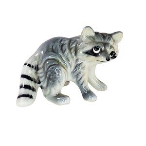Vintage Bone China Raccoon Figurine Gray Miniature